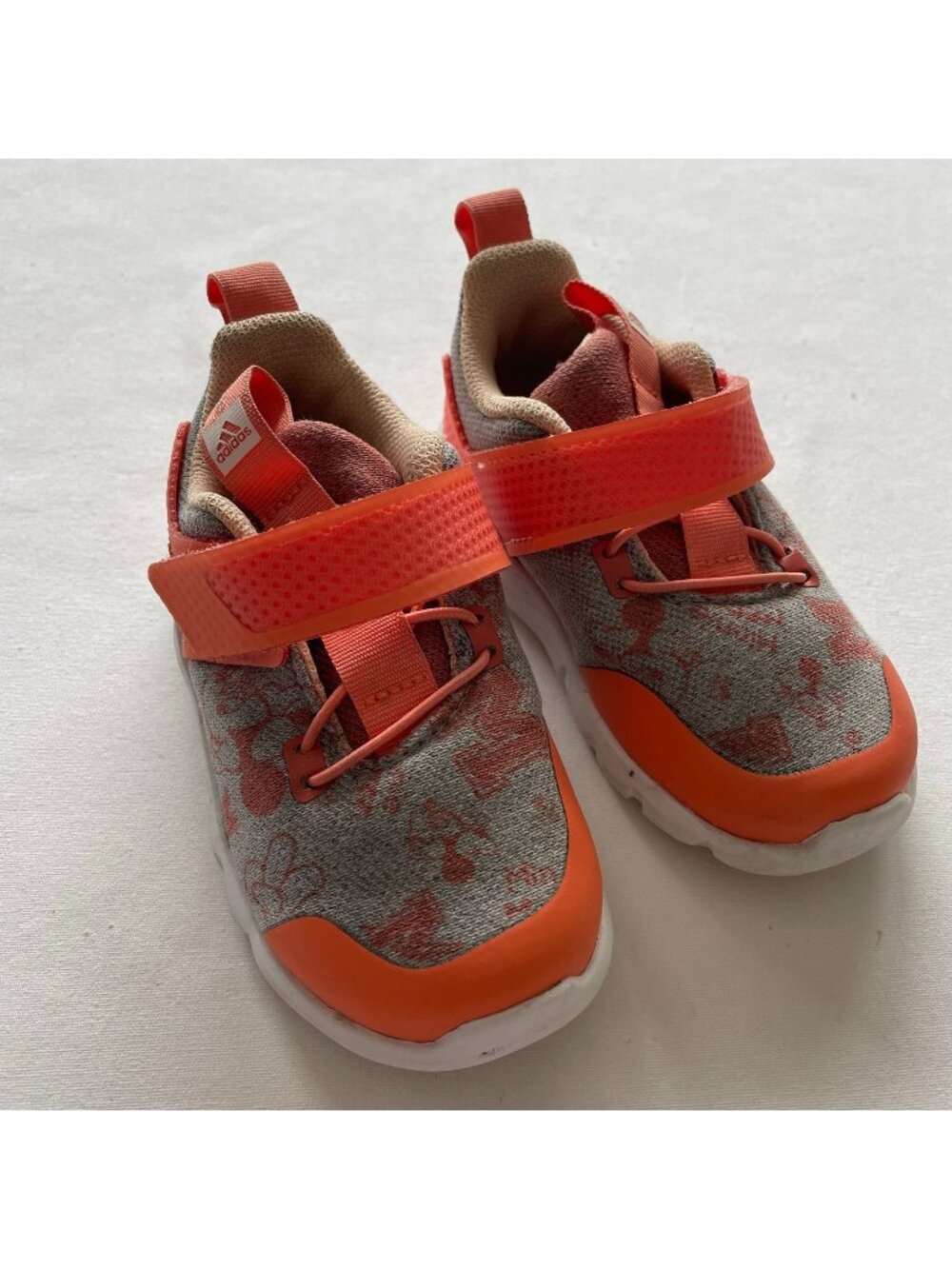 Adidas Minnie Mouse Sneakers Orange/Grey 6K Toddler Adjustable Strap Casual Shoe